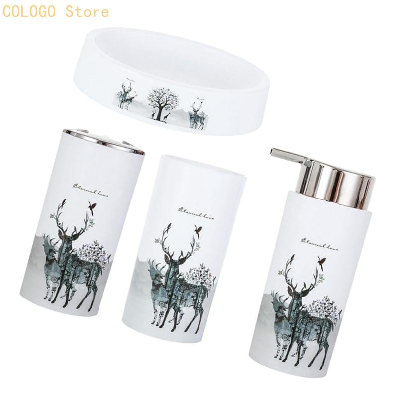 Home Essentials Bathroom Accessories - Badezimmerzubehör-Set mit Hirschmotiv, Zahnbürstenbecher, Seifenschale und