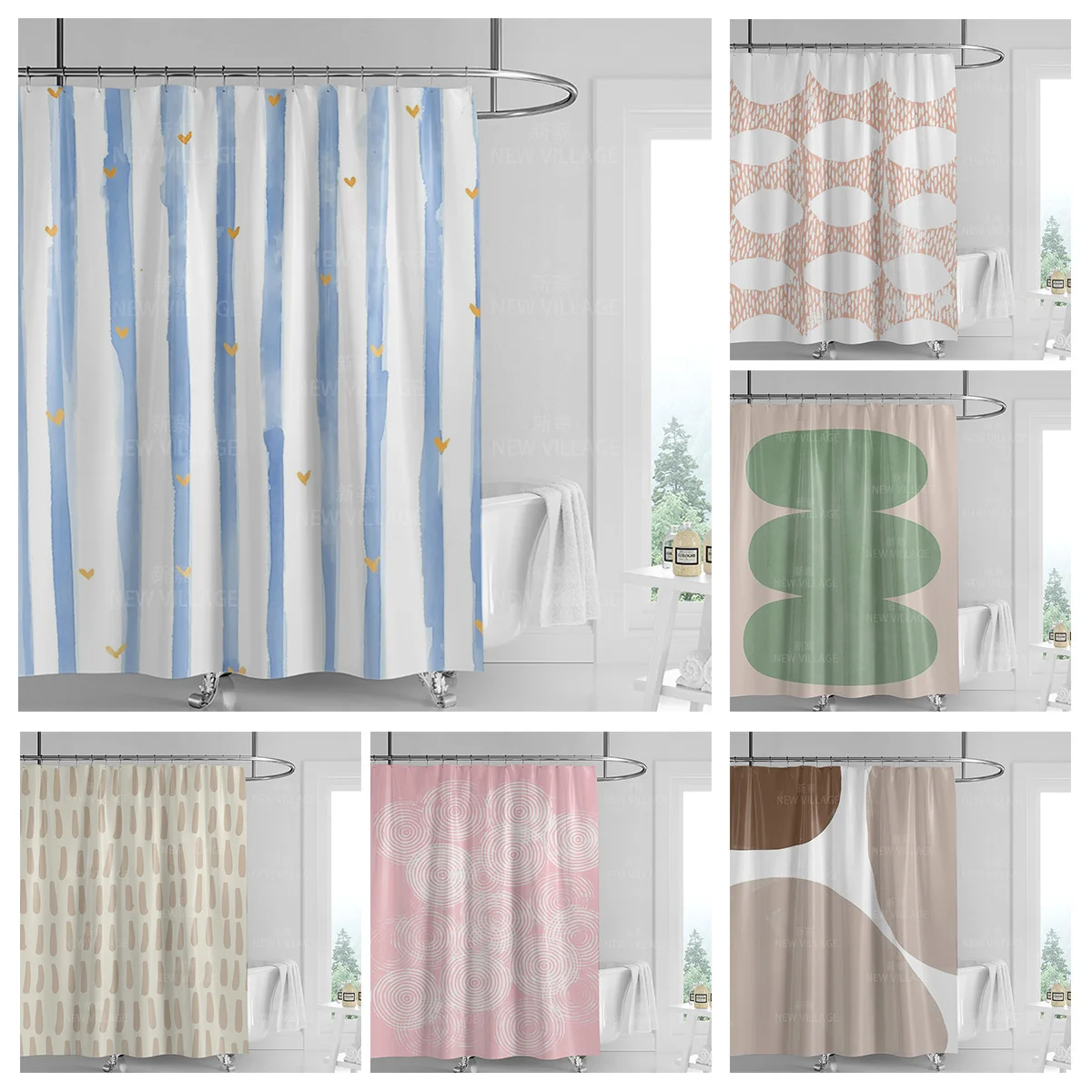 Shower Curtain Liner - Abstrakter geometrischer Graffiti-Duschvorhang, nordischer minimalistischer Badezimmervorhang