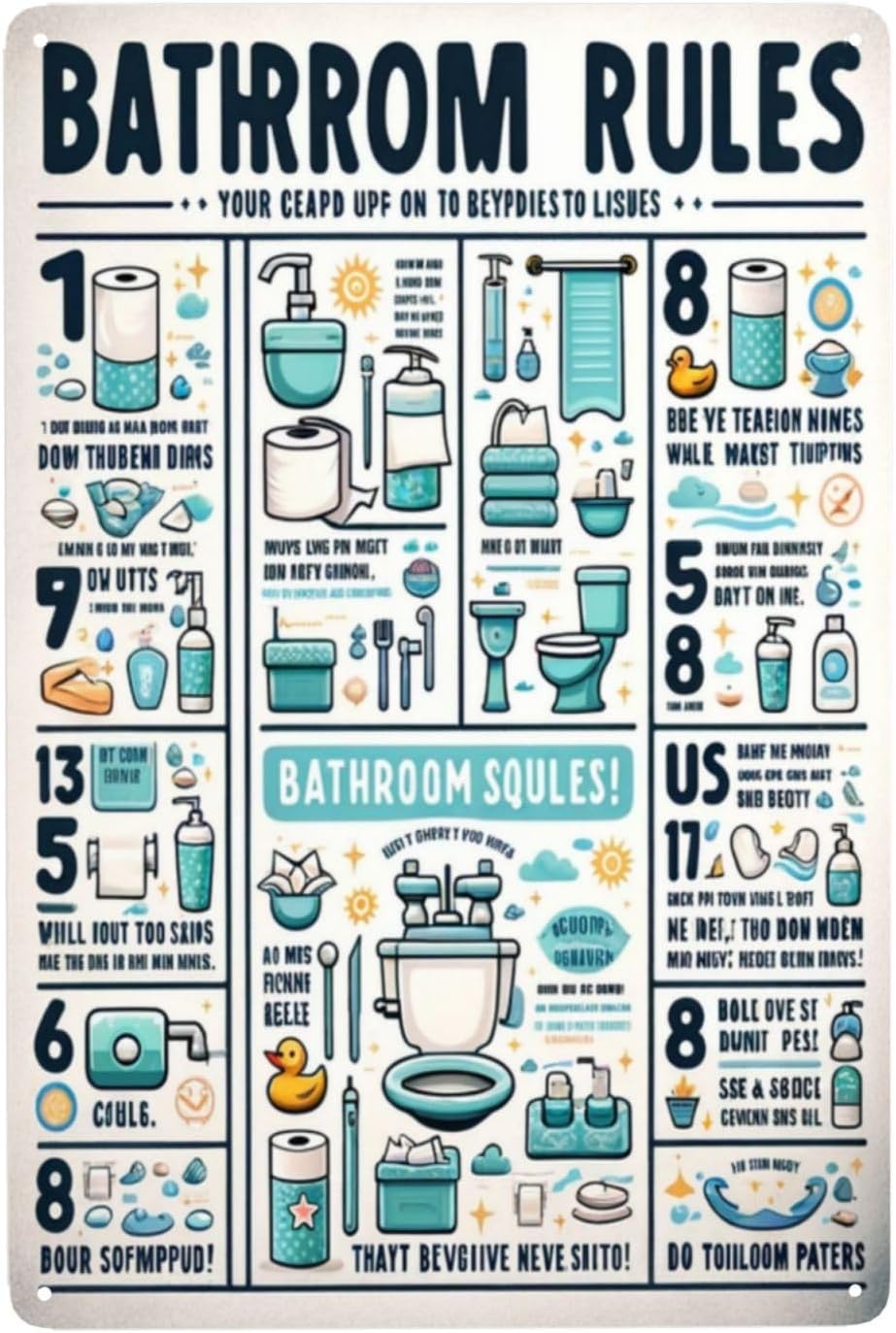 Home Bathroom Rules - Lustiges & Ausgefallenes Badezimmer-Regelset Metallschild -
