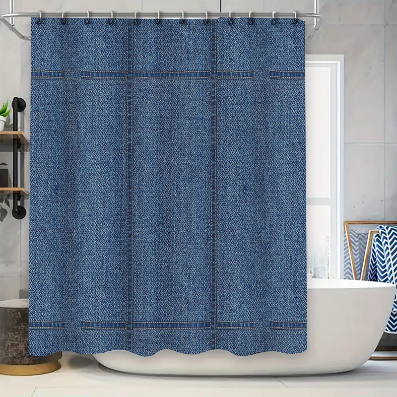Shower Curtain Liner - Moderner Bauernhaus-Duschvorhang, wasserdicht, blauer Denim-Stoff, Badezimmer-Dekor-Set,