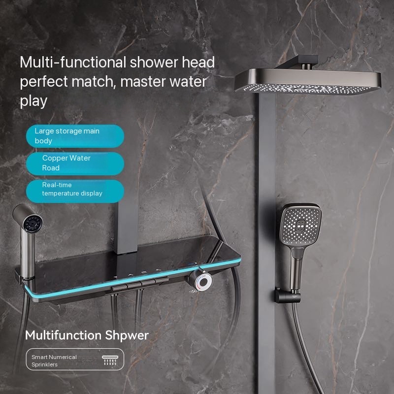 Home Bathroom Renovation - Graues Klaviertasten-Ambientelicht Badezimmer-Duschset Digitales Display Duschsystem
