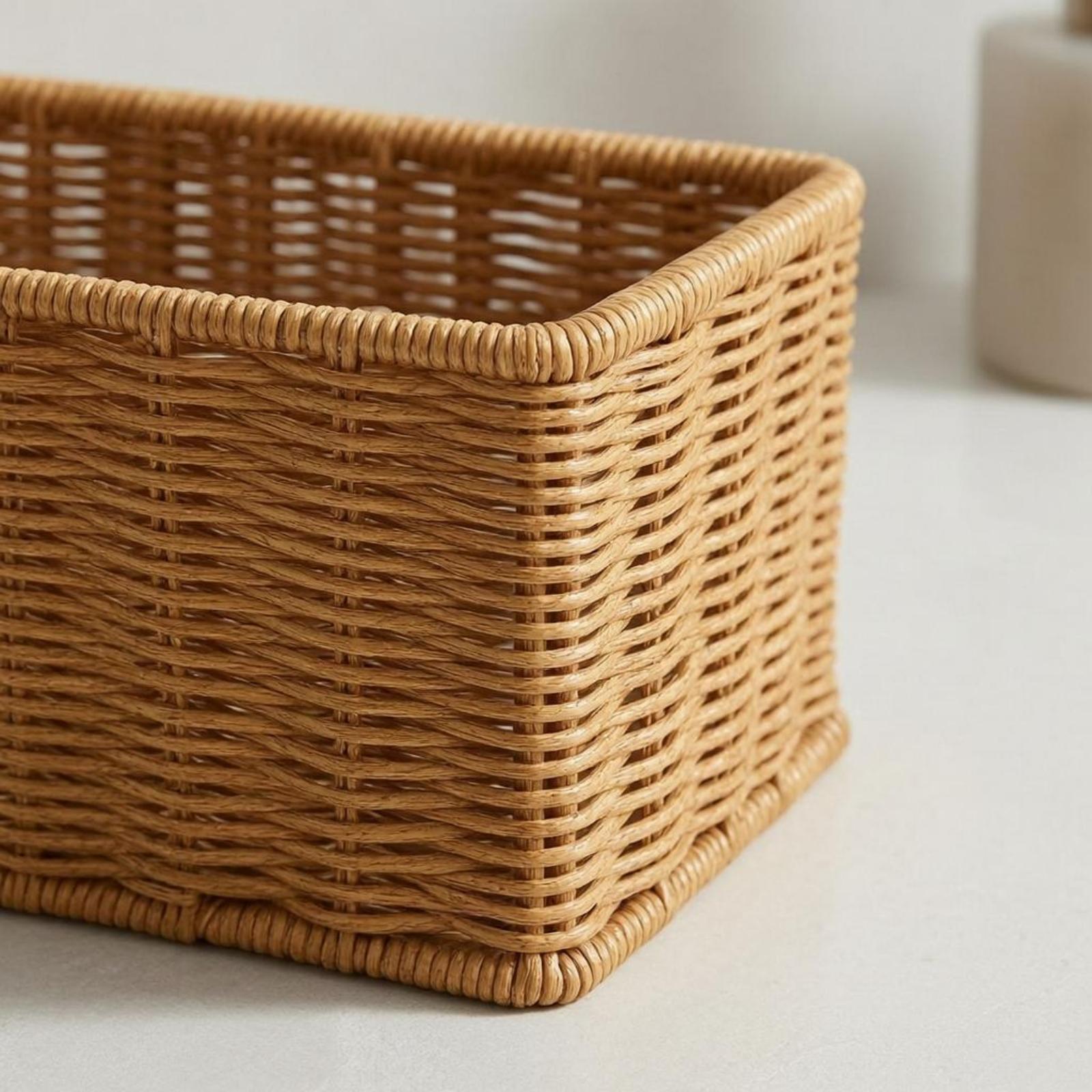 Home Essentials Bathroom Accessories - Kunststoff-Rattan-Badezimmer-Aufbewahrungskorb mit Strukturierter Kante, Organizer für