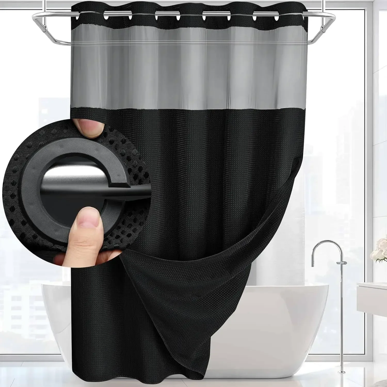 Shower Curtain Liner - 1-teiliges Duschvorhang-Set mit Punktwaffelmuster, Hotel-Spa-Qualität, 71x74