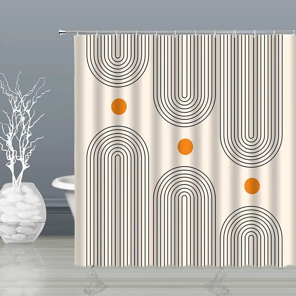 Shower Curtain Liner - Ungerahmter abstrakter Mid-Century-Duschvorhang, Bogen, Sonne, Mond,