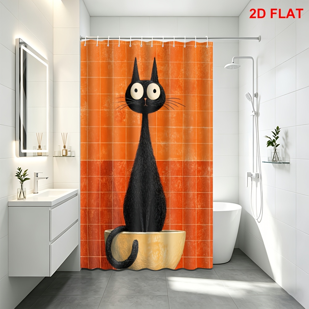 Shower Curtain Liner - Einzigartiger schwarzer Katzen-Duschvorhang für Badezimmerdekoration, Fliesenmuster,