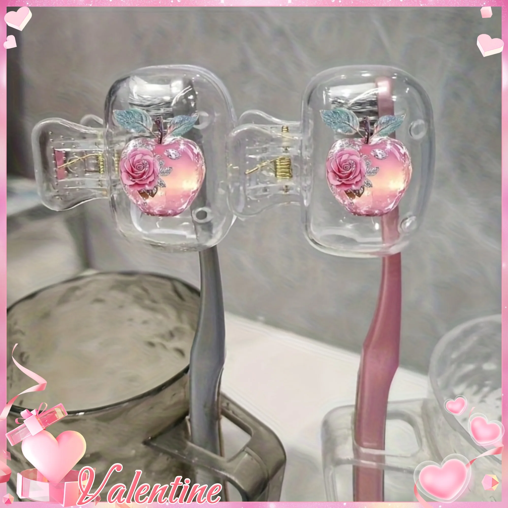 Home Essentials Bathroom Accessories - 2-teilige Zahnbürstenkopfhülle mit Rosenblüte in Apfel-Optik,