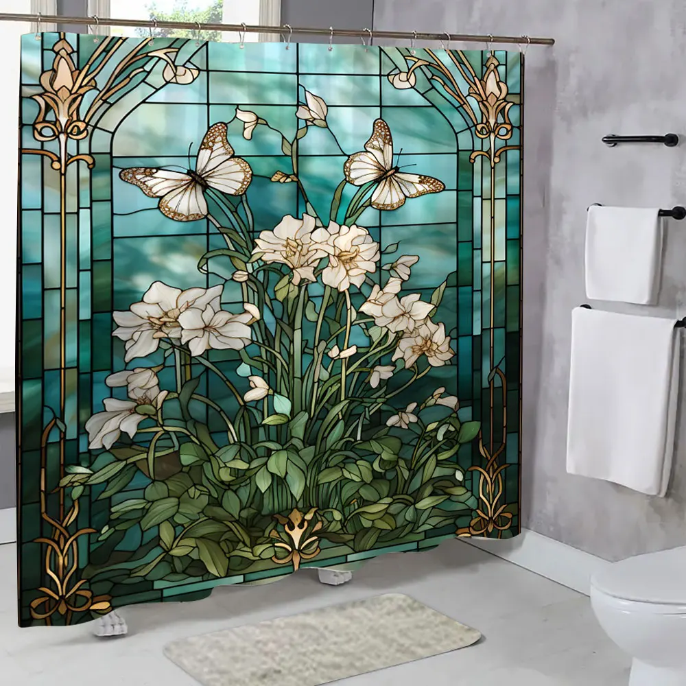 Bunter Glas Wiese Blume Schmet – Shower Curtain Liner Bewertung und Preis