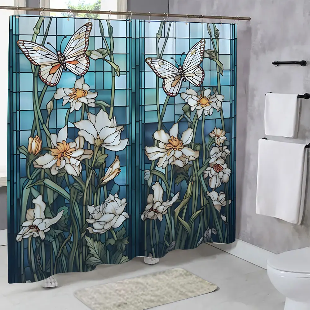 Bunter Glas Wiese Blume Schmet – Shower Curtain Liner Bewertung und Preis