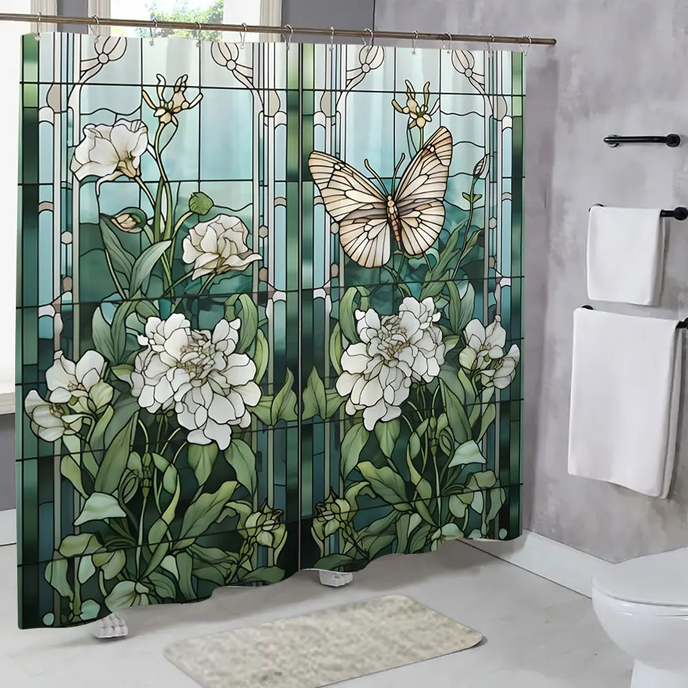 Bunter Glas Wiese Blume Schmet – Shower Curtain Liner Bewertung und Preis