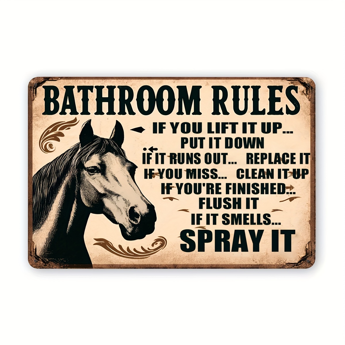 Ein Vintage-Metallschild mit h – Home Bathroom Rules Bewertung und Preis